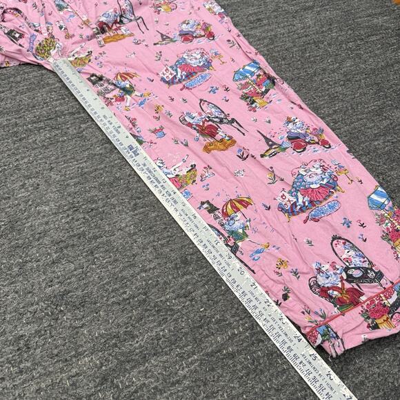 Anthropologie Print Fresh Pajamas Women 1X Pink Parisian Poodle Dog Flower Vespa - Picture 9 of 15